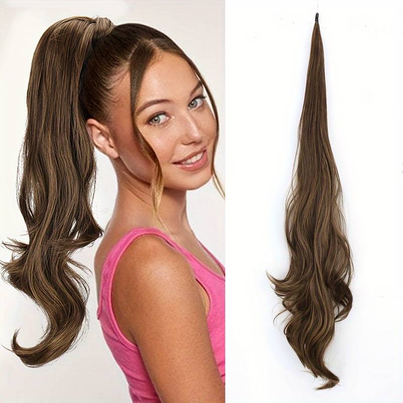 Womens long wavy synthetic wrap-around ponytail extension, perfect for instant volume.