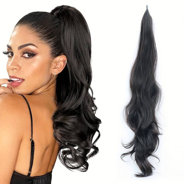 Instant volume hair accessory: a blonde wavy synthetic wrap-around ponytail extension.