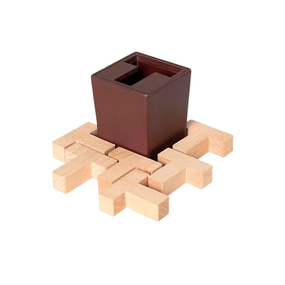 Family-friendly wooden brain game, enhancing logic & spatial thinking through intricate puzzle design