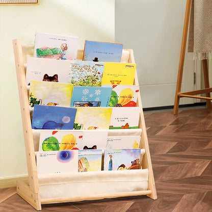Kids room decor: Wooden 6-tier bookshelf with canvas storage, ideal for children's book display