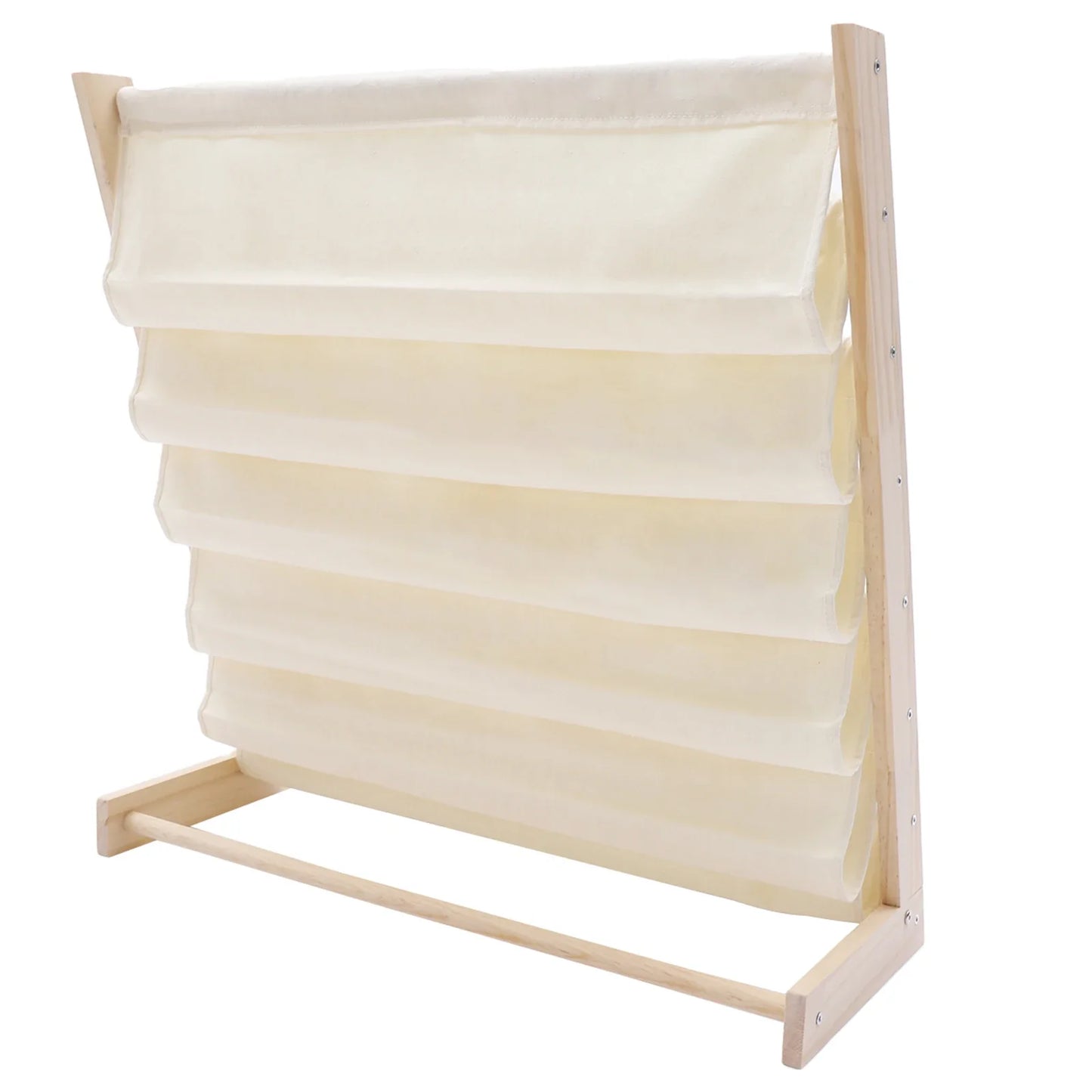 Childrens storage solution: Durable wooden frame 6-tier bookshelf with vibrant canvas slings