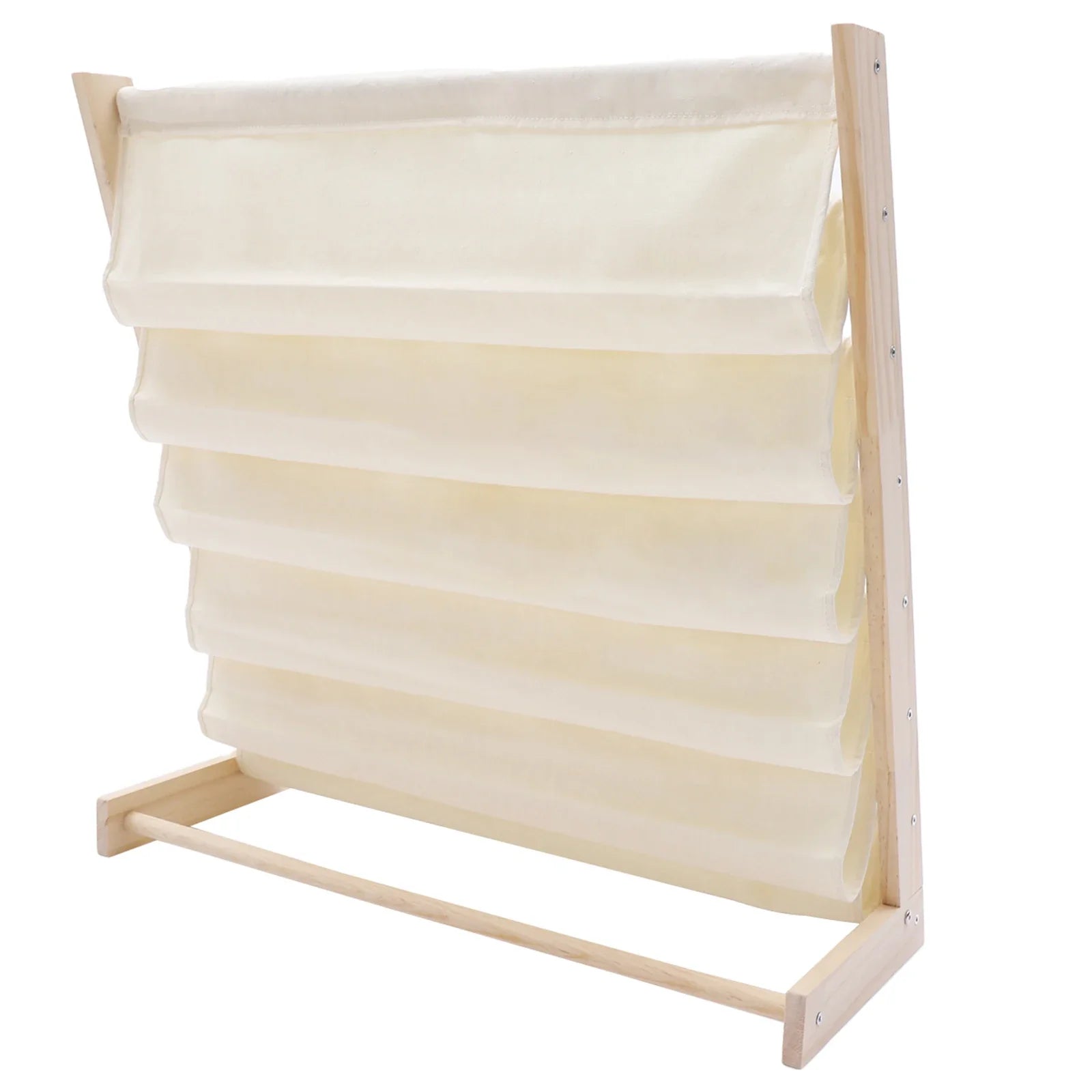 Childrens storage solution: Durable wooden frame 6-tier bookshelf with vibrant canvas slings