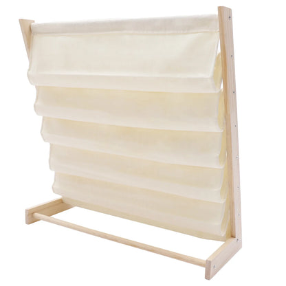 Childrens storage solution: Durable wooden frame 6-tier bookshelf with vibrant canvas slings