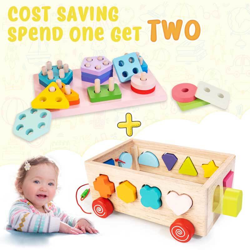 Wooden toddler activity cube with maze, gears, and shape sorter, promoting interactive play.