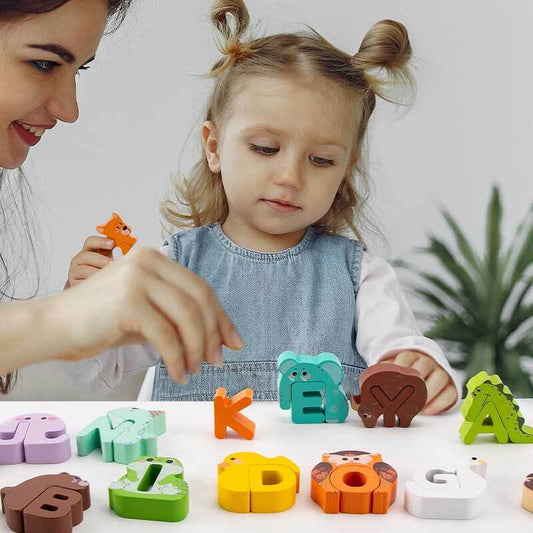 Wooden alphabet animal puzzle for kids learning ABCs, colorful educational toy for toddlers