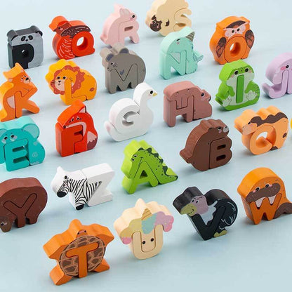 Creative wooden animal alphabet puzzle for preschool education, cognitive development toy