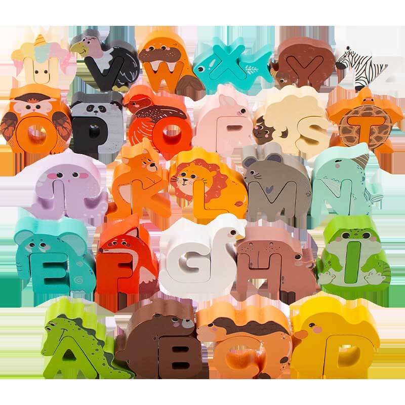 Colorful wooden alphabet animal puzzle fostering cognitive development in young children