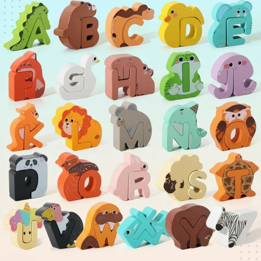 Wooden animal alphabet puzzle, colorful and educational for children's learning and fine motor skills