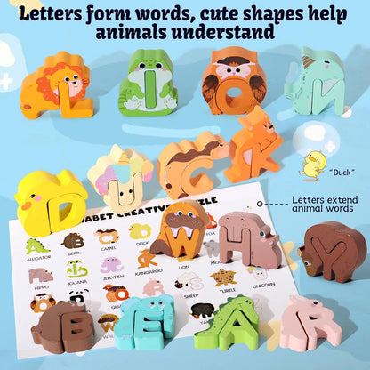 Close-up of a vibrant wooden puzzle piece, 'A' for Alligator, teaching alphabet recognition