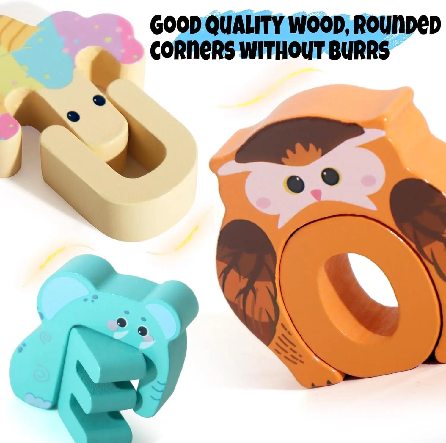 Educational toy: Child's hands placing puzzle pieces, developing fine motor skills with wood animals