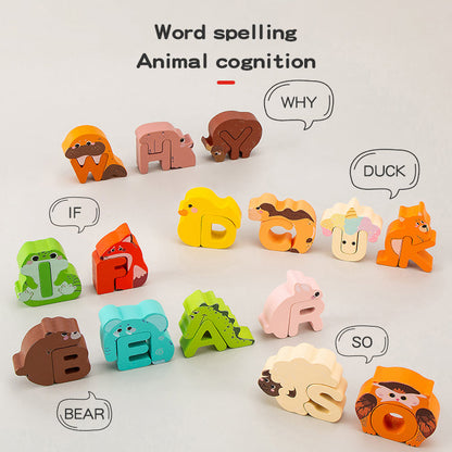 Wooden animal letter puzzles arranged, showing colorful, durable pieces for active preschool learning