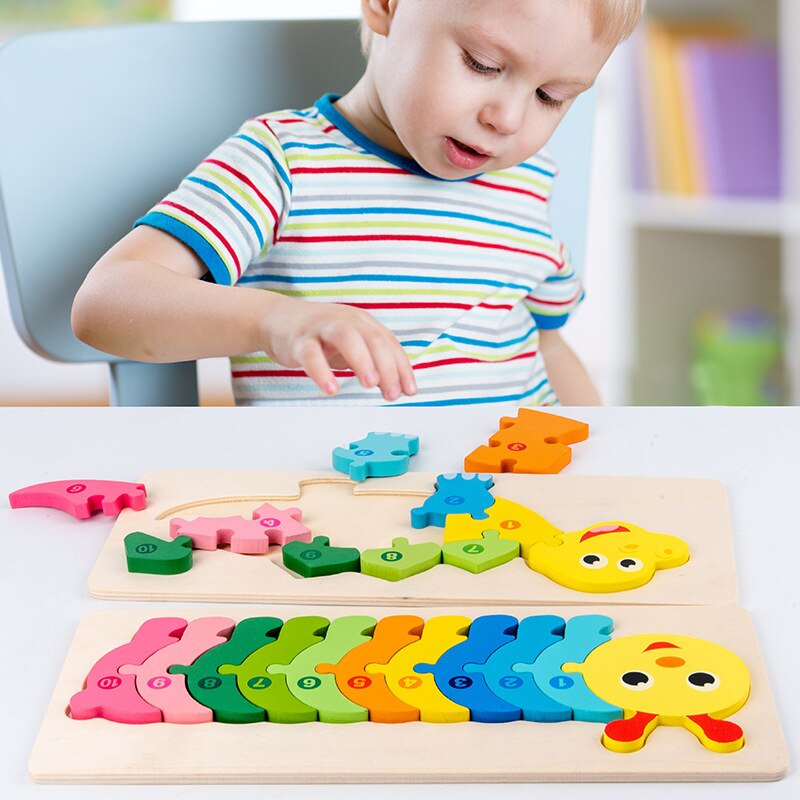 Wooden animal & number puzzle for kids, featuring colorful pieces & educational play for toddlers