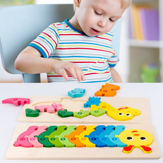 Wooden animal & number puzzle for kids, featuring colorful pieces & educational play for toddlers
