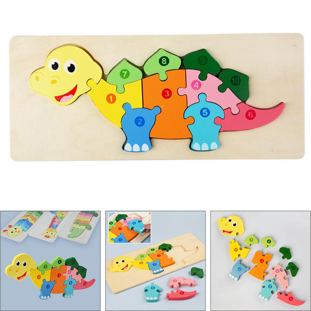 Wooden puzzle with bright animal designs and numerical cutouts, enhancing kids' early education
