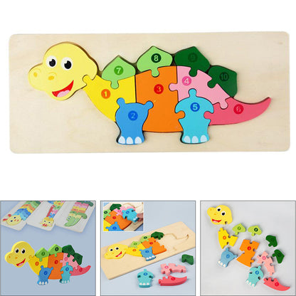 Wooden puzzle with bright animal designs and numerical cutouts, enhancing kids' early education