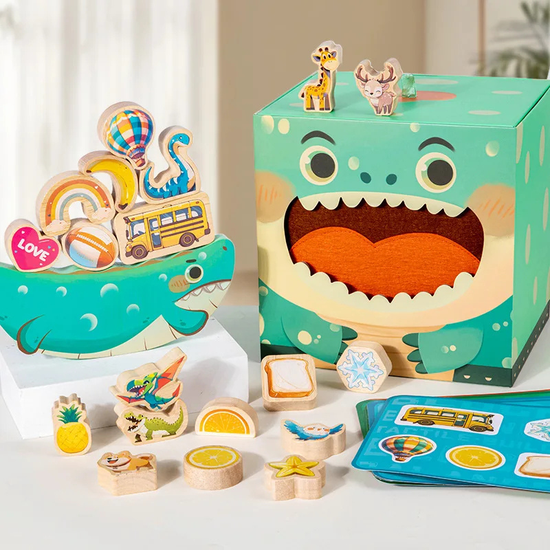 Wooden animal stacking game for toddlers, promoting fine motor skills & early learning.