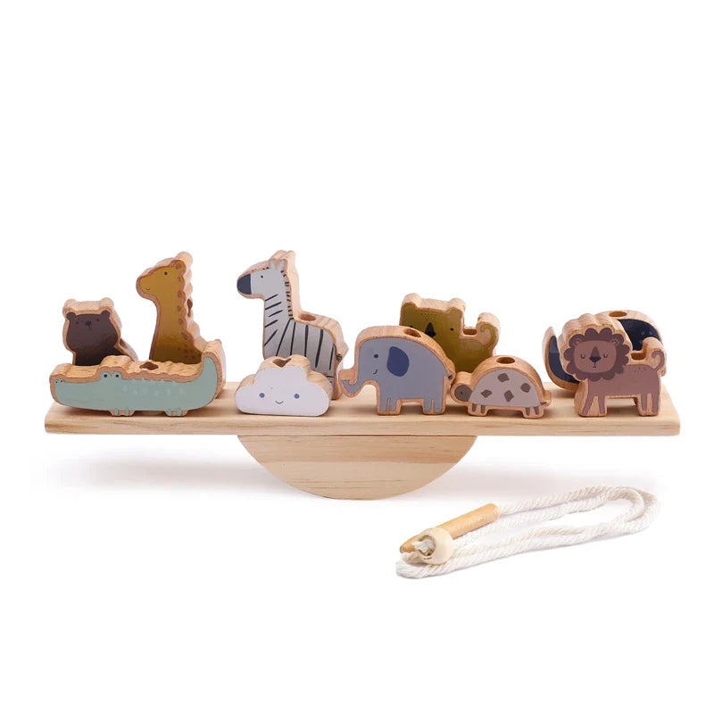 Wooden animal stacking train for toddlers. Montessori educational blocks, develops fine motor skills.