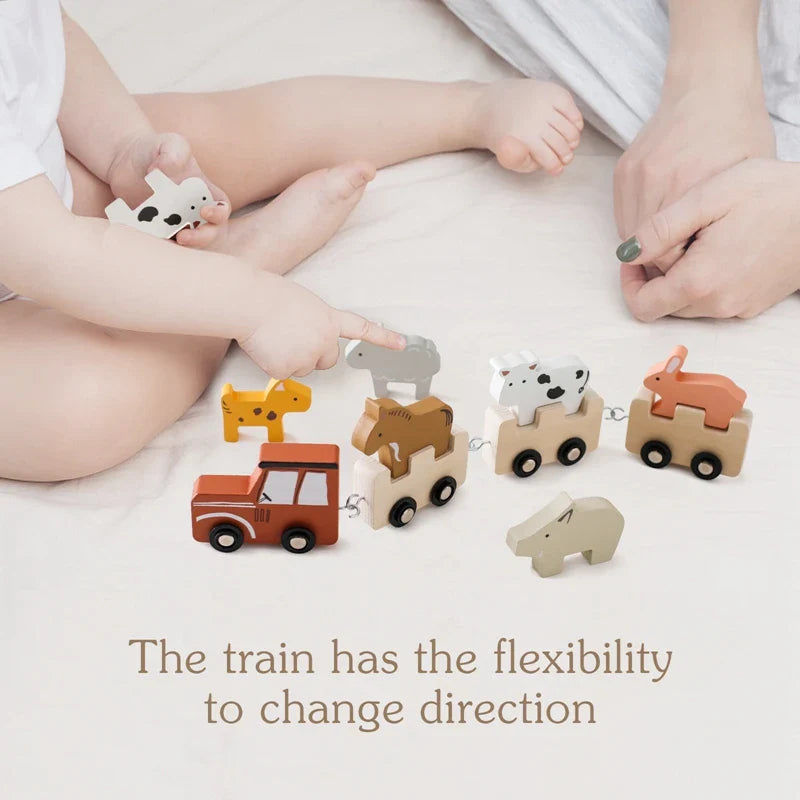 Educational wooden animal train toy, perfect toddler gift for preschool learning & early development.