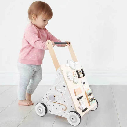 Wooden baby activity walker with colorful learning toys for early development