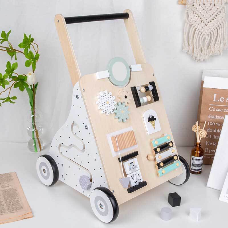 Toddler push walker with educational wooden toys for fine motor skills