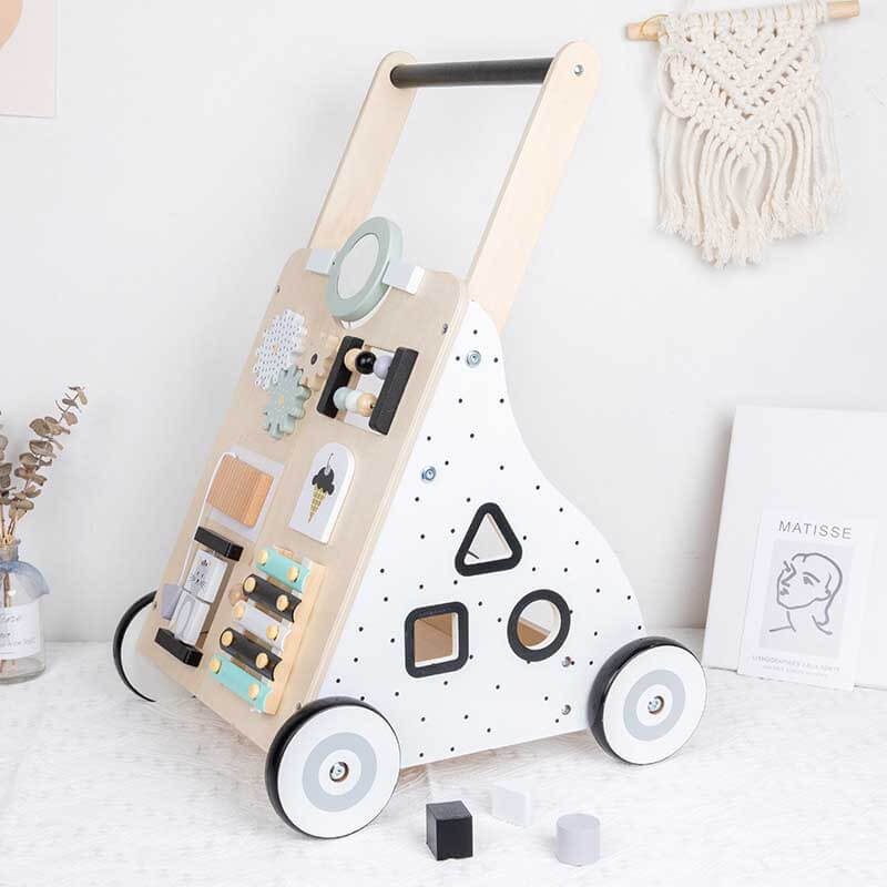 Eco-friendly wooden push walker, perfect for toddlers learning to walk and play