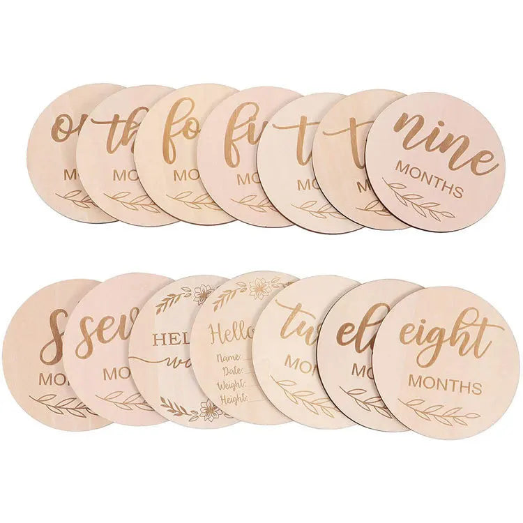 Gender-neutral wooden baby milestone cards, double-sided for convenience, baby memory keepsake item.