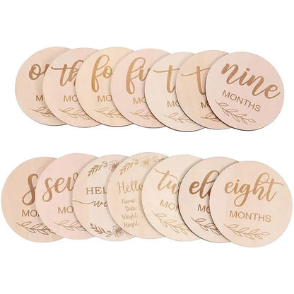 Gender-neutral wooden baby milestone cards, double-sided for convenience, baby memory keepsake item.