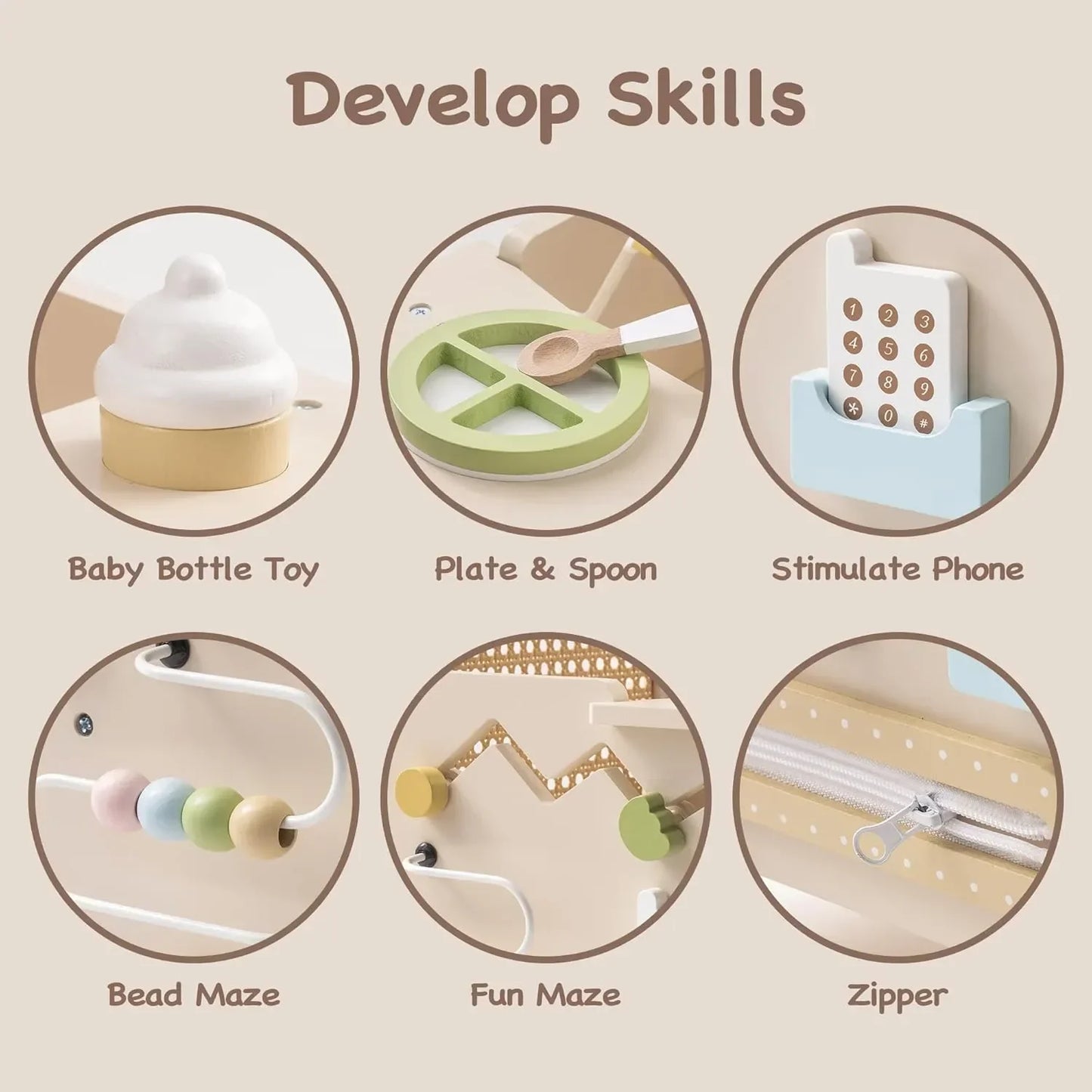 Versatile wooden baby walker that converts to a doll stroller, multi-functional activity toy
