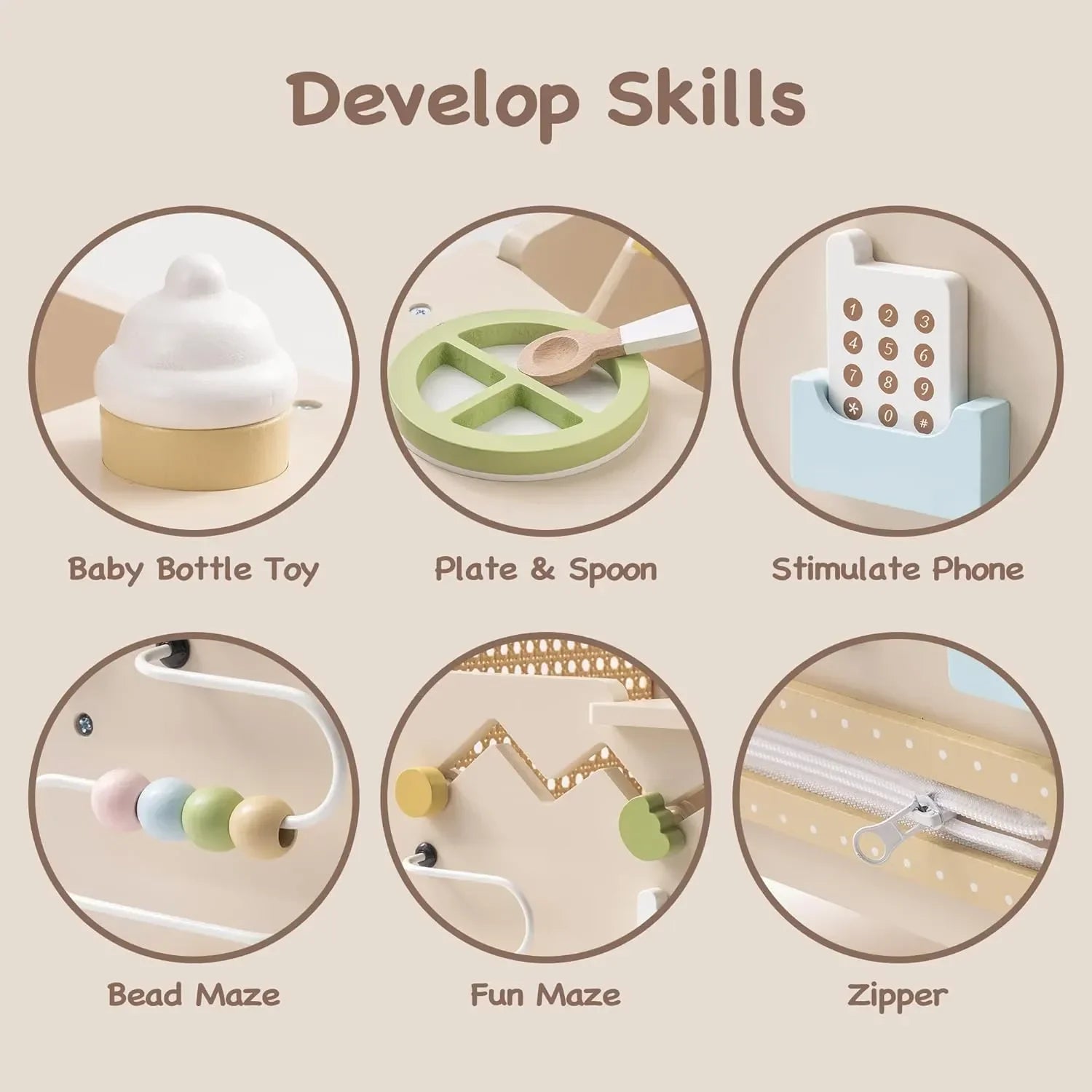 Versatile wooden baby walker that converts to a doll stroller, multi-functional activity toy