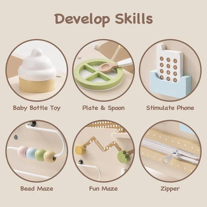 Versatile wooden baby walker that converts to a doll stroller, multi-functional activity toy