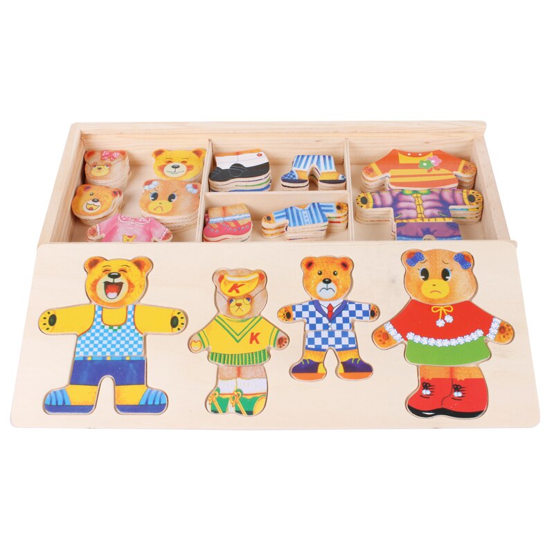 Toddler educational wooden bear puzzle set, enhancing creative play.