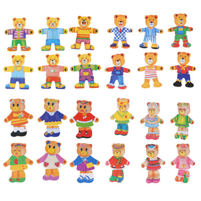 Dress-up bear jigsaw puzzle for children, made from sustainable wood.