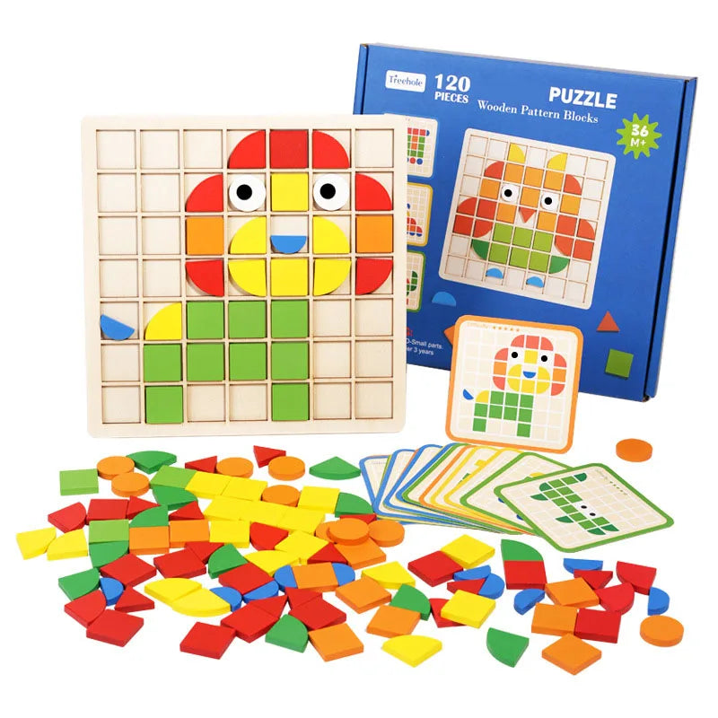 Wooden Cognitive Puzzle Board for kids featuring colorful shapes and numbers for early learning