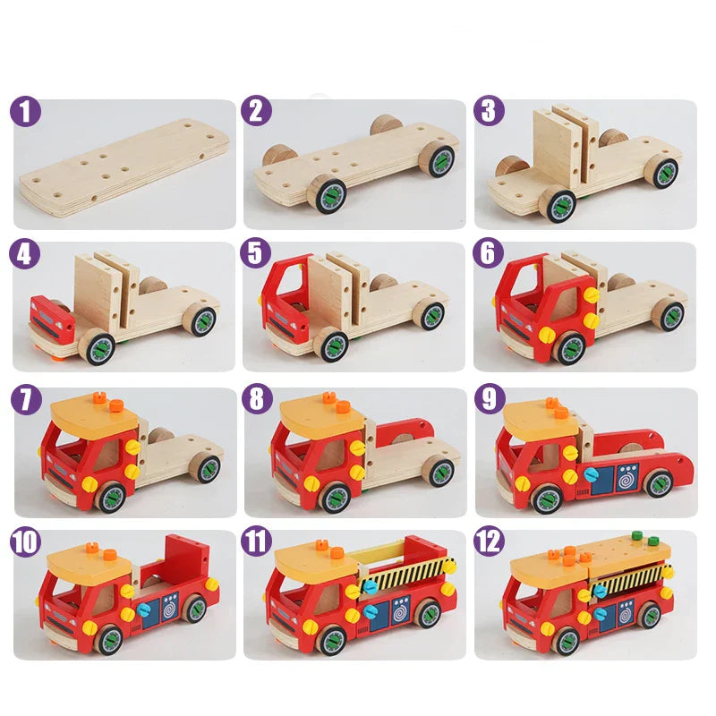 Kids' wooden building vehicle toy, a durable and educational play construction truck.