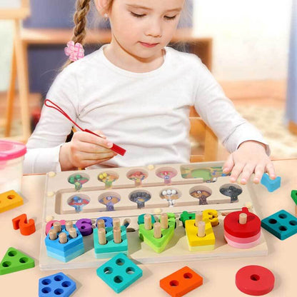 Wooden educational toy, children counting beads, color sorting game for preschoolers