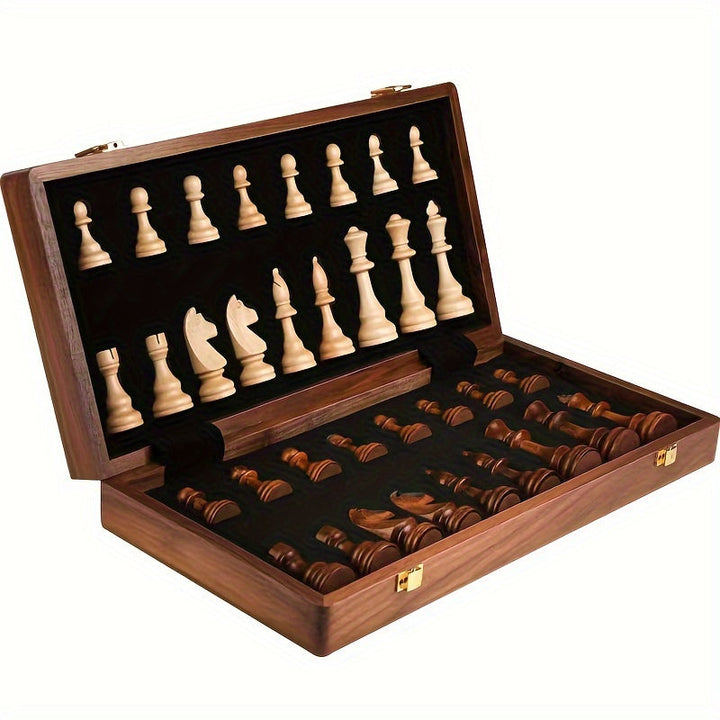 High-quality wooden foldable chess set; a portable strategy board game for all ages.