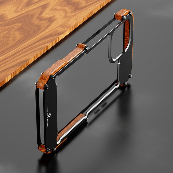 Wooden iPhone case with unique natural wood grain, offering stylish and robust phone protection.