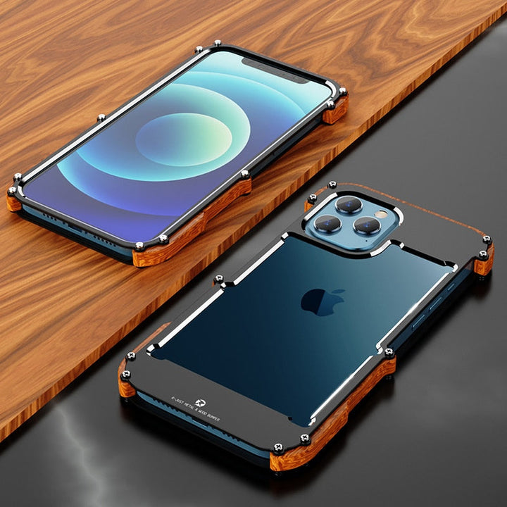 Stylish natural wood iPhone cover, designed for robust protection and a unique, elegant device accessory.