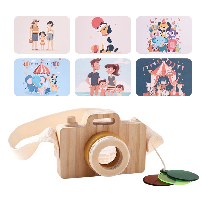 Kids wooden kaleidoscope discovery camera, a Montessori-inspired educational toy for imaginative play