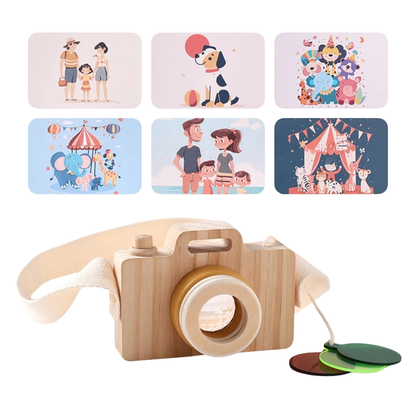Kids wooden kaleidoscope discovery camera, a Montessori-inspired educational toy for imaginative play