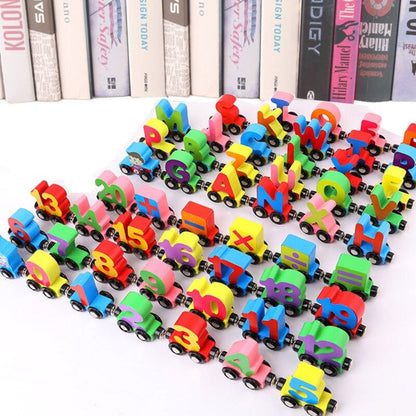 Wooden magnetic alphabet & number train for kids, educational preschool toy, early learning