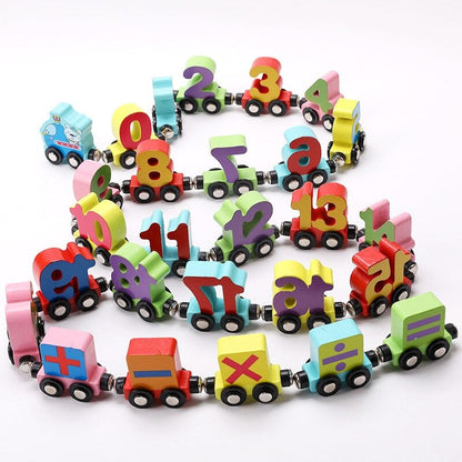 Unisex kids wooden train set with magnetic alphabet and number blocks, develops motor skills