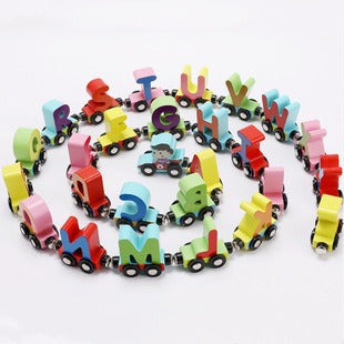 Unisex wooden magnetic train for toddlers to learn alphabet, numbers, and improve motor skills