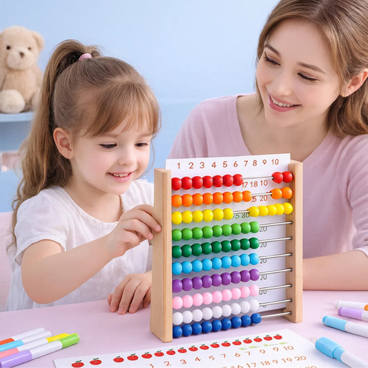 Wooden Montessori abacus for kids' math learning, colorful beads, educational toy for counting aid.