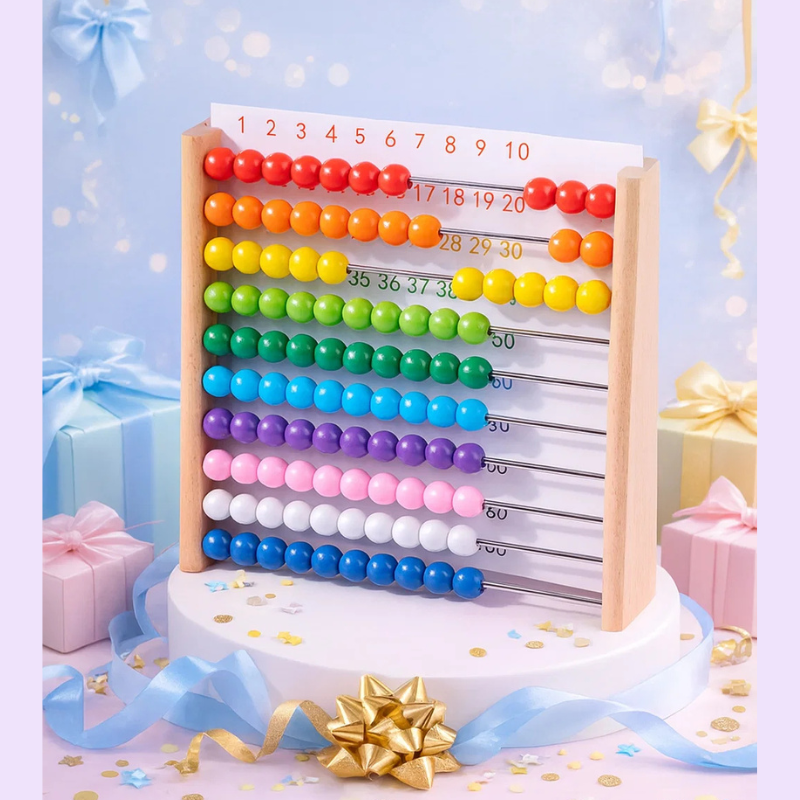 Montessori abacus for kids, sturdy wooden frame, promotes creative play and math learning skills.