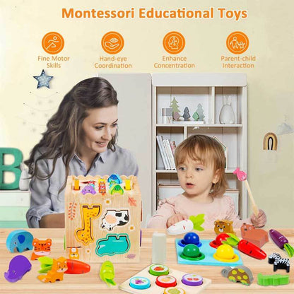 Colorful wooden activity cube for babies, a Montessori-inspired preschool toy