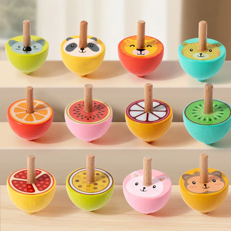 Wooden Montessori fidget spinner toy for kids motor skills development and stress relief.