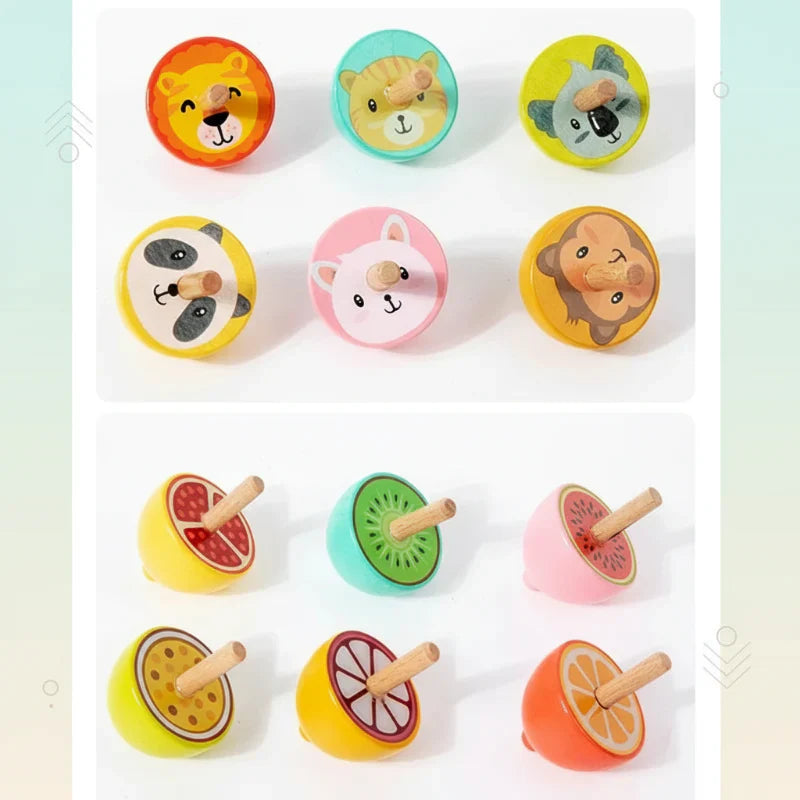 Close-up of wooden fidget spinner, a Montessori educational toy for children's sensory play.