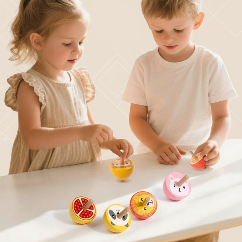 Eco-friendly wooden fidget spinner, a classic Montessori toy for kids' early learning.