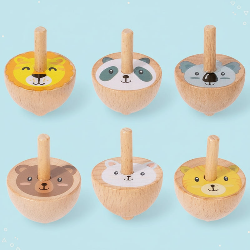 Educational wooden spinner for kids, designed to improve hand-eye coordination and focus.